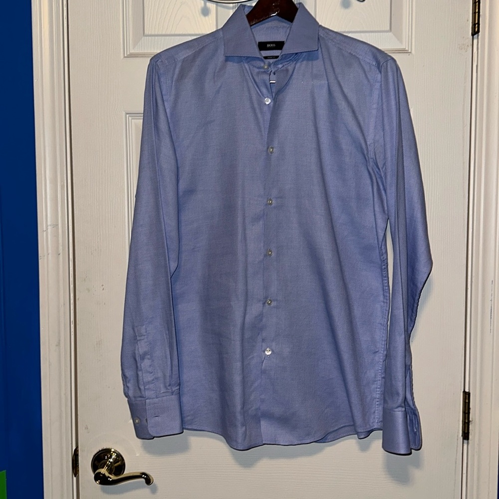 Hugo Boss Blue Sharp Fit Button Down Dress Shirt